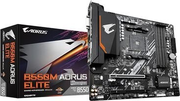 Placa base B550M con chipset AMD, mostrando su diseño compacto, múltiples puertos y conectividad avanzada, ideal para ensamblar PC de gaming y trabajo.